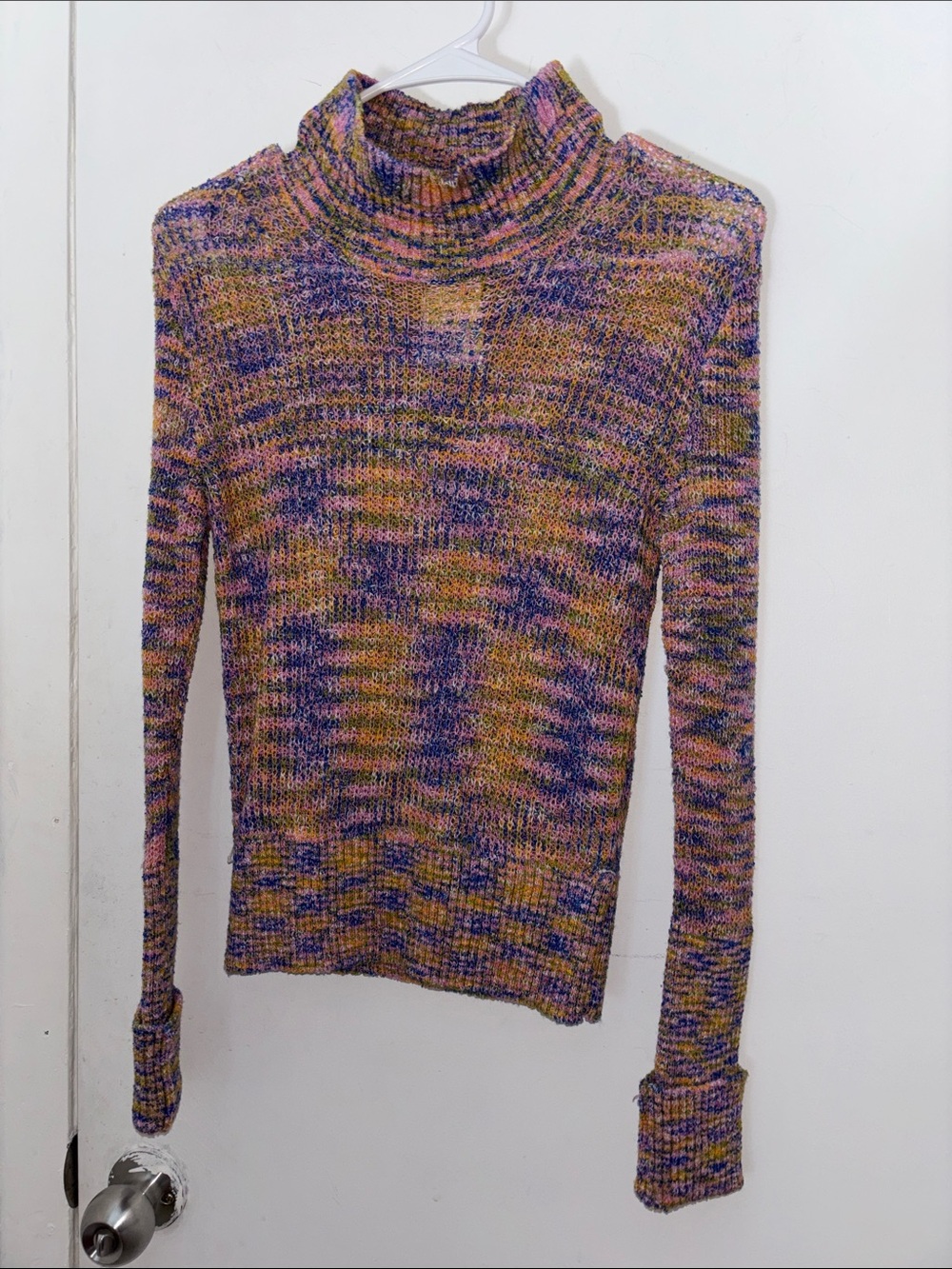 Free People Multicolor Ribbed Turtleneck Sweater - Purple, Orange, Pink